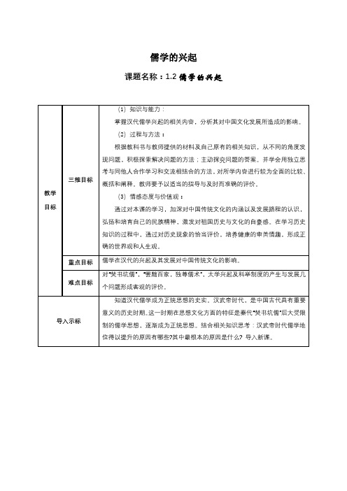 高二历史人民版必修三专题一第二课汉代儒学教案 (12)