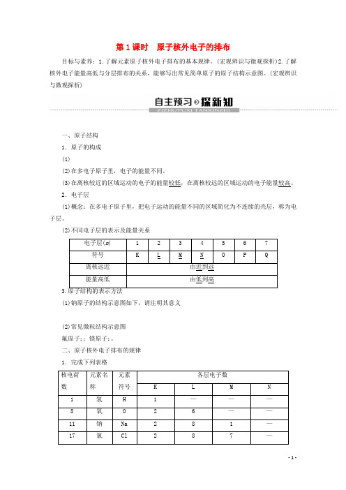 高中化学专题1第1单元第1课时原子核外电子的排布教案苏教版必修2