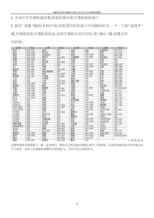 chunghop万能空调遥控器Q-001使用说明书