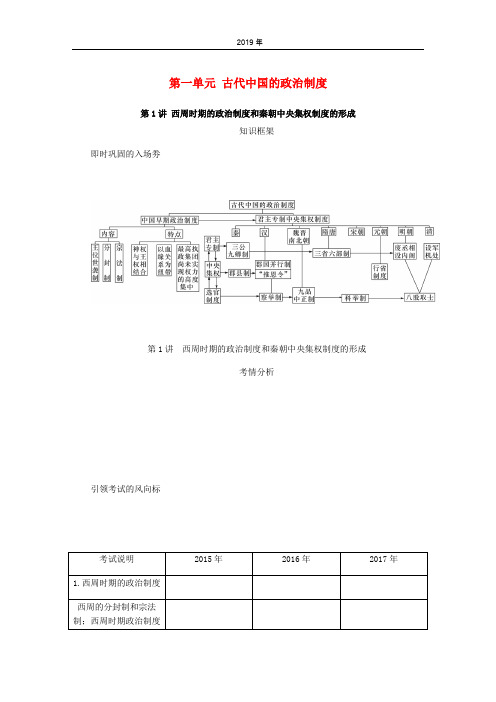 2019年高考历史总复习 第一单元 第1讲 西周时期的政治制度和秦朝中央集权制度的形成教程讲义