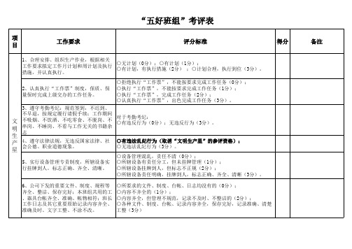 五好班组评比标准