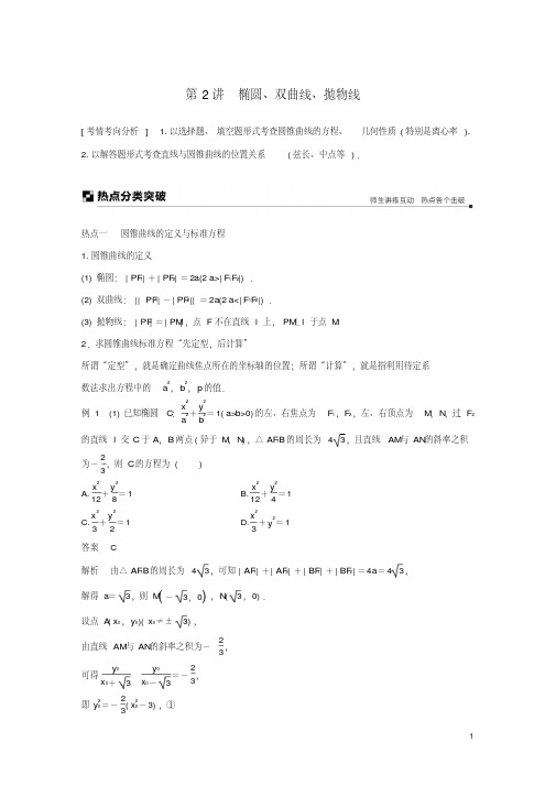 最新2019高考数学二轮复习专题四解析几何第2讲椭圆、双曲线、抛物线学案(考试必用)