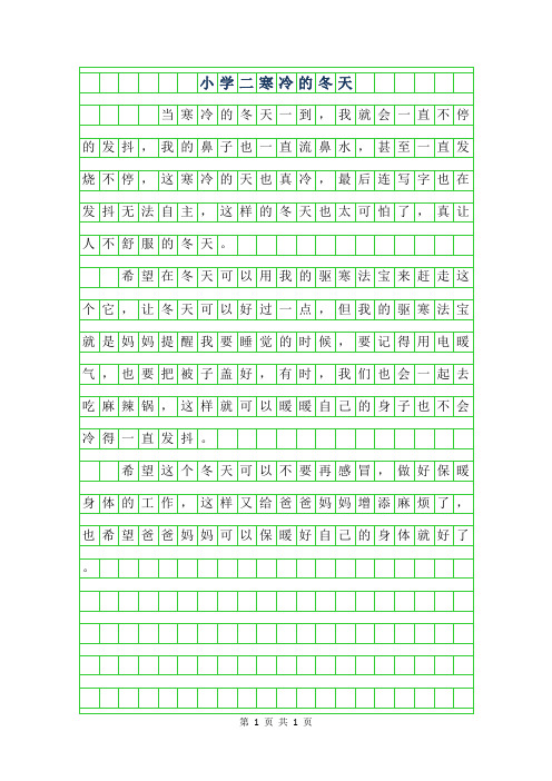 2019年小学二年级寒冷的冬天作文