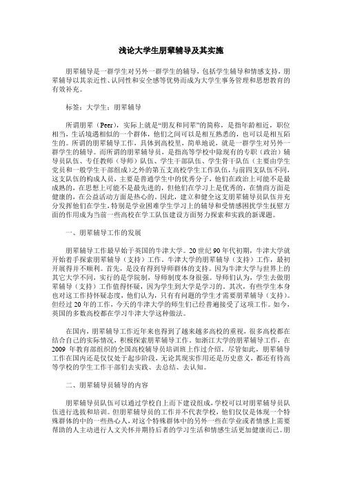 浅论大学生朋辈辅导及其实施