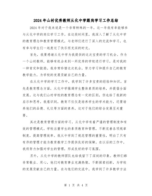 2024年山村优秀教师从化中学跟岗学习工作总结(2篇)