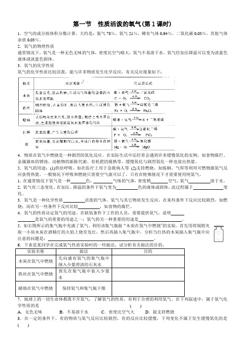 第一节  性质活泼的氧气第一课时