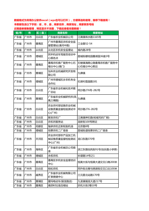 2020新版广东省广州市农机工商企业公司商家名录名单黄页联系电话号码地址大全211家