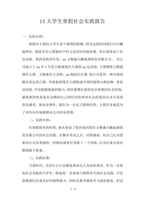 14大学生寒假社会实践报告