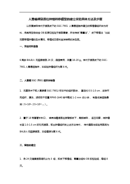 人胃癌裸鼠原位种植转移模型的建立实验具体方法及步骤