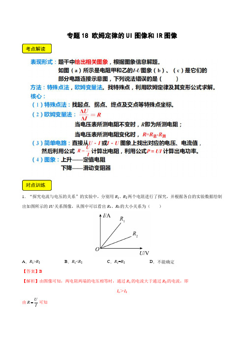 专题18欧姆定律的U-I图像和I-R图像