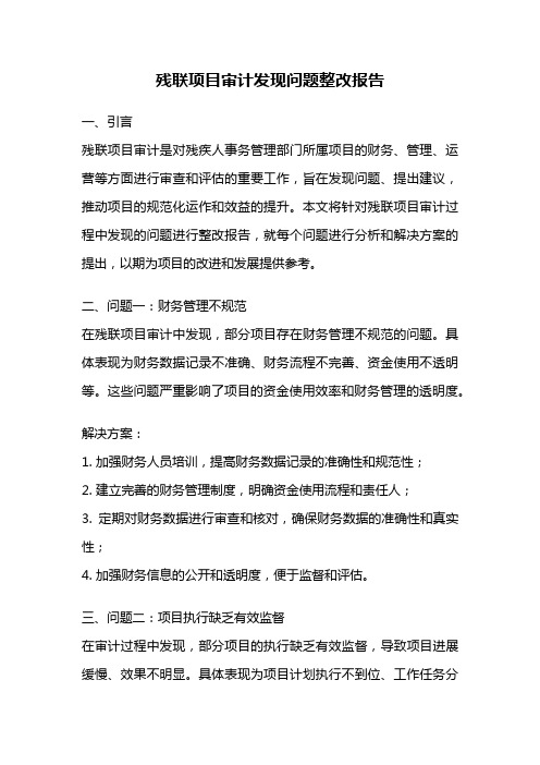 残联项目审计发现问题整改报告
