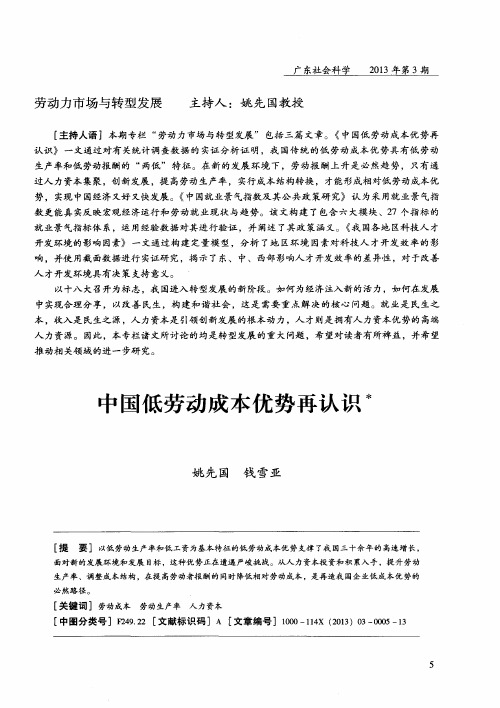 中国低劳动成本优势再认识