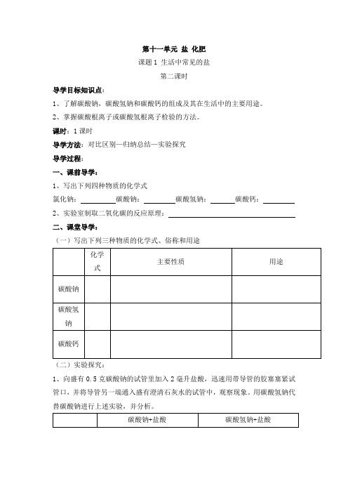 新版九年级化学(人教版下册)第11单元《课题1 生活中常见的盐》第二课时导学案(修改版)