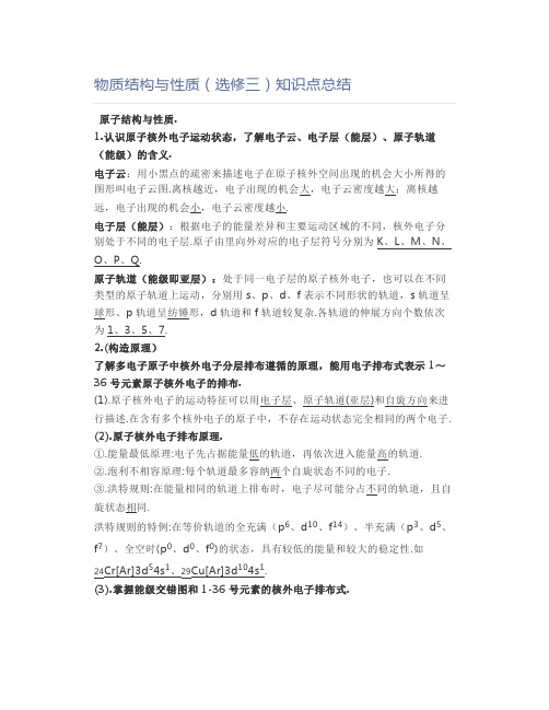 物质结构与性质(选修三)知识点总结1
