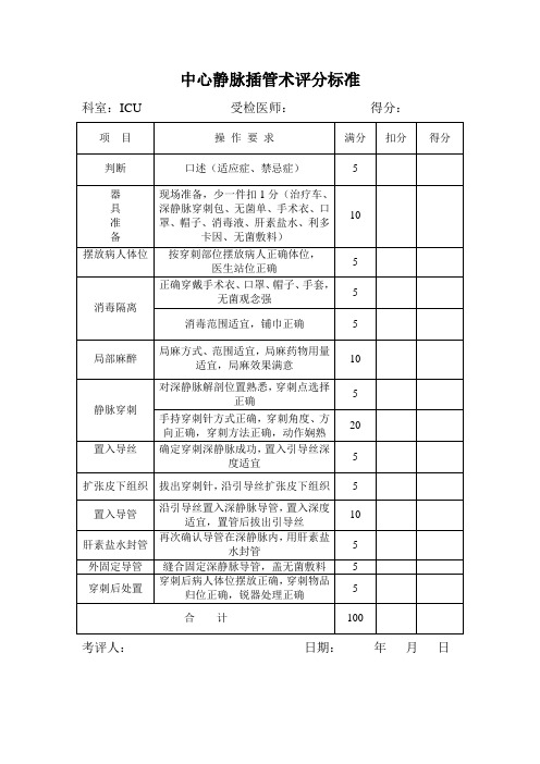 深静脉插管术评分标准