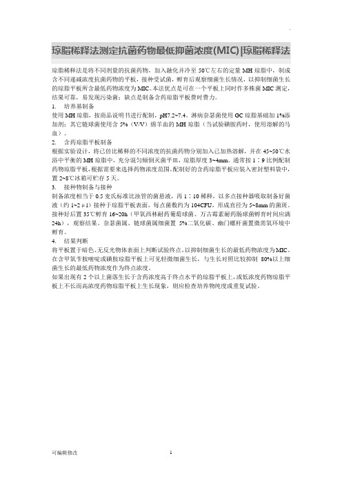 琼脂稀释法测定抗菌药物最低抑菌浓度MIC