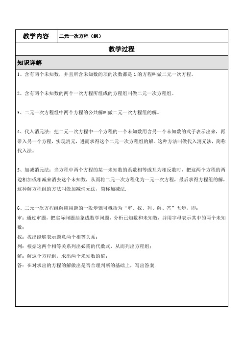 苏科版七年级下册数学 第10章二元一次方程(组)单元复习(无答案)
