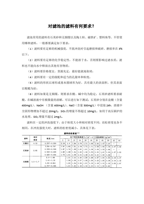 对滤池的滤料有何要求