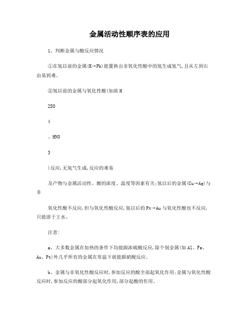 金属活动性顺序表的应用