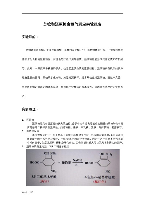 南京大学生化实验一：总糖和还原糖含量的测定