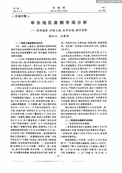 华东地区废钢市场分析——资源偏紧、价格上扬、后市企称、稳中有降