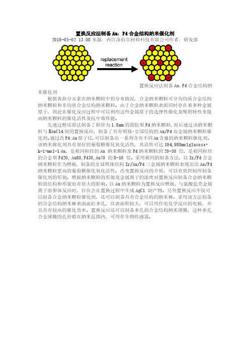 置换反应法制备Au：Pd合金结构纳米催化剂