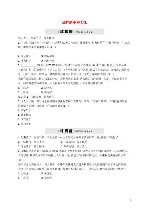 最新九年级政治全册第二单元了解祖国爱我中华第五课中华文化与民族精神第1框灿烂的中华文化练习新人教版最