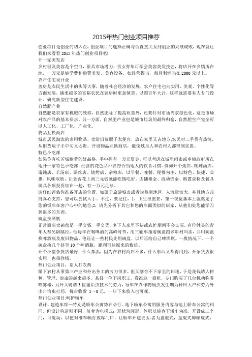 2015年热门创业项目推荐