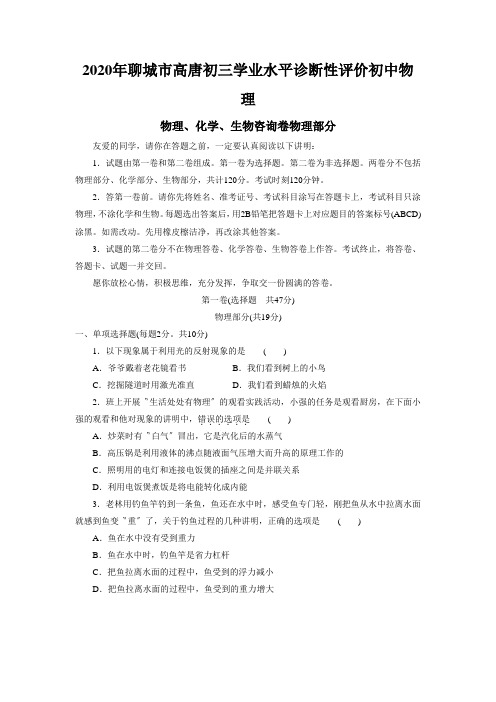 2020年聊城市高唐初三学业水平诊断性评价初中物理