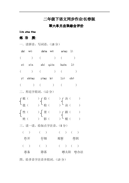 【精品】二年级下语文同步作业及答案-第六单元-长春版