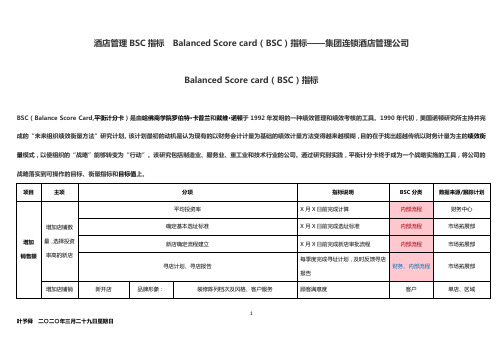 酒店管理BSC指标  Balanced Score card(BSC)指标——集团连锁酒店管理公司2032(叶予舜)