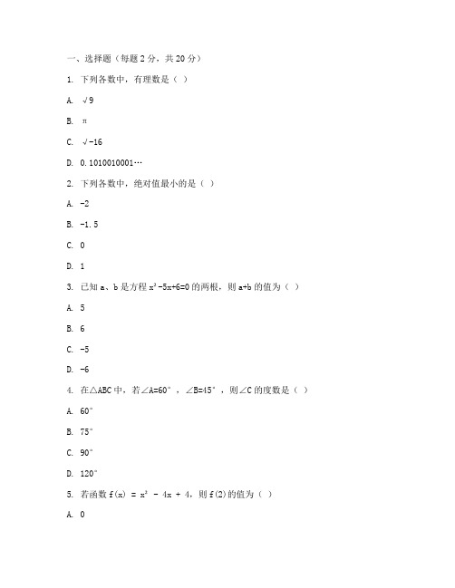 初中数学专业知识测试卷