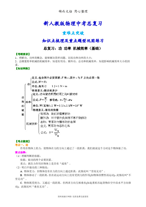 新人教版物理[总复习：功 功率 机械效率(基础)知识点整理及重点题型梳理]