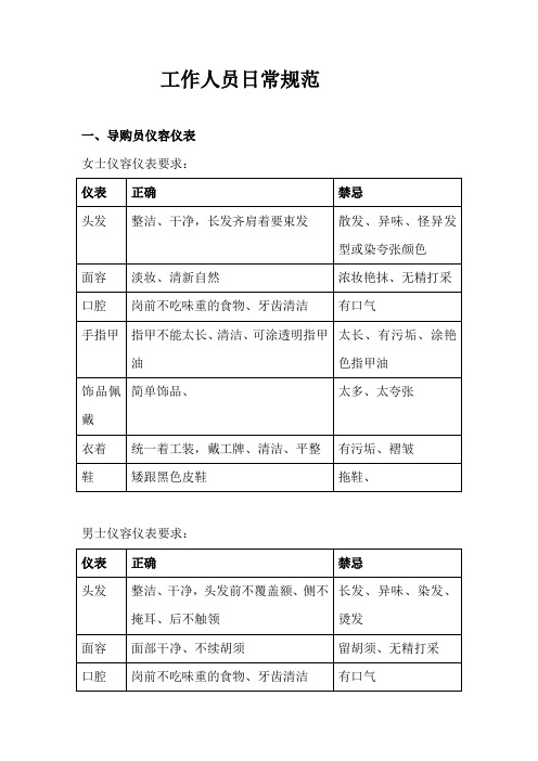 专卖店工作人员日常规范