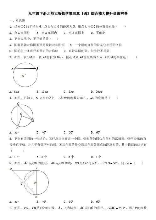 北师大版九年级下册数学第三章《圆》综合能力提升训练