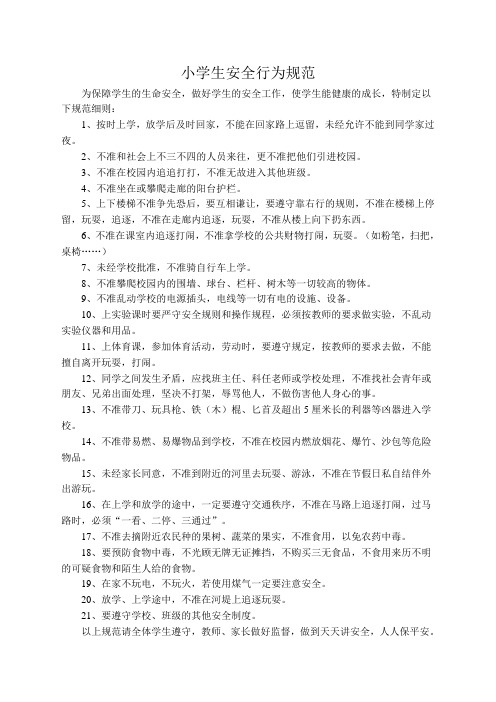 小学生安全行为规范