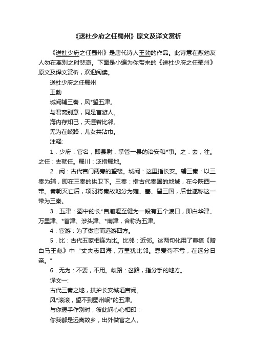 《送杜少府之任蜀州》原文及译文赏析