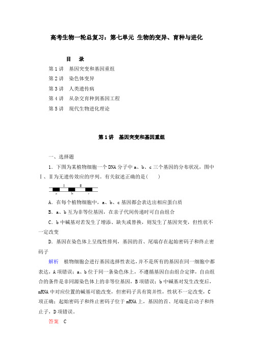 高考生物一轮总复习：第七单元 生物的变异、育种与进化