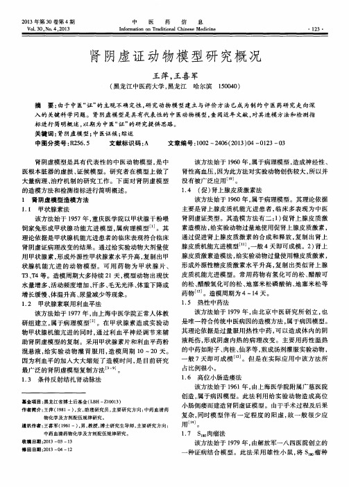 肾阴虚证动物模型研究概况