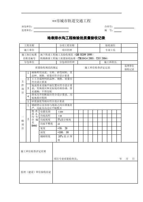 地表排水沟工程检验批质量验收记录