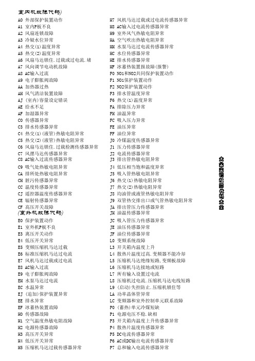 大金空调故障代码大全