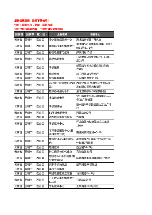 新版云南省昆明市西山区数码维修企业公司商家户名录单联系方式地址大全70家