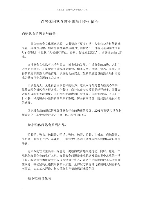 卤味休闲熟食辣小鸭项目分析简介