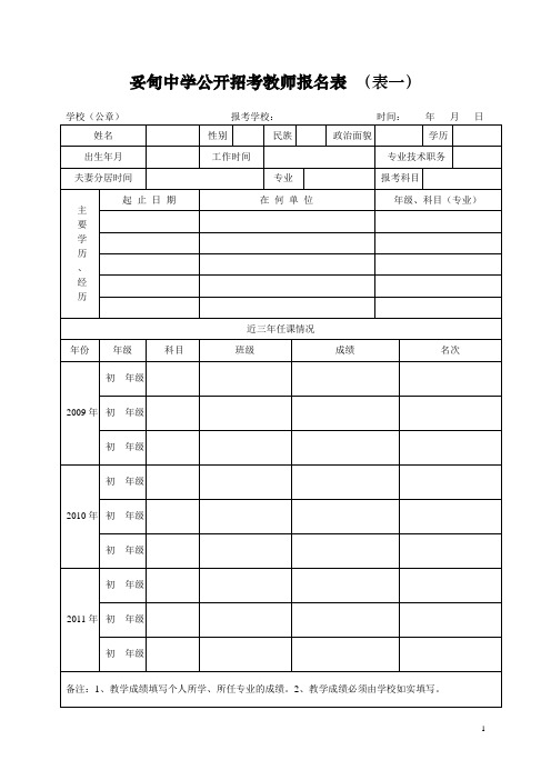 妥甸中学教师招考报名表(请双面打印用)