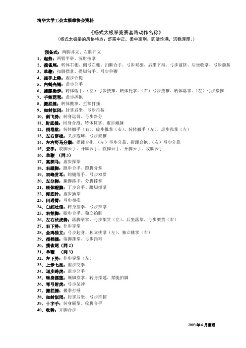 杨式太极拳竞赛套路动作名称