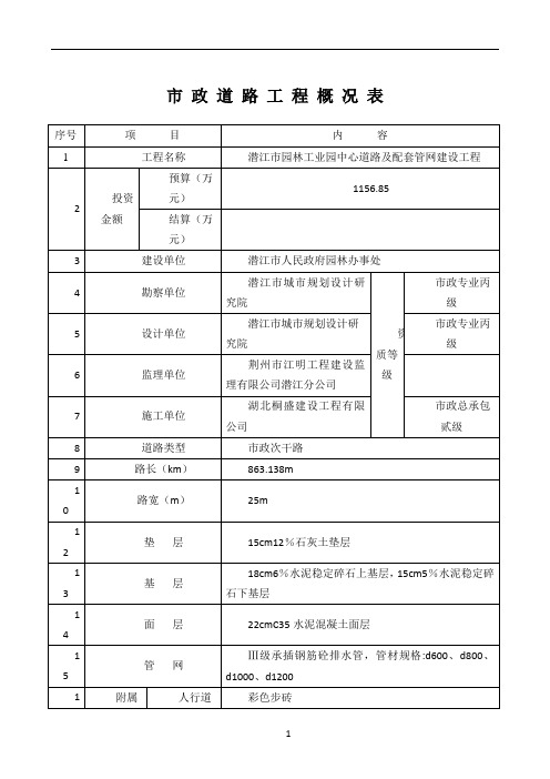 市政道路工程概况表72897