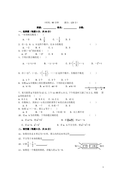 湖南省长沙市黄兴中学七年级数学上学期第一次月考试卷(无答案) 新人教版