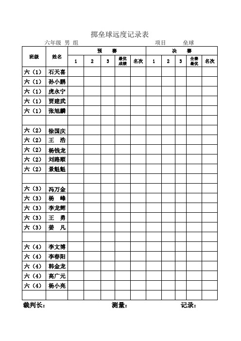 掷垒球记录表