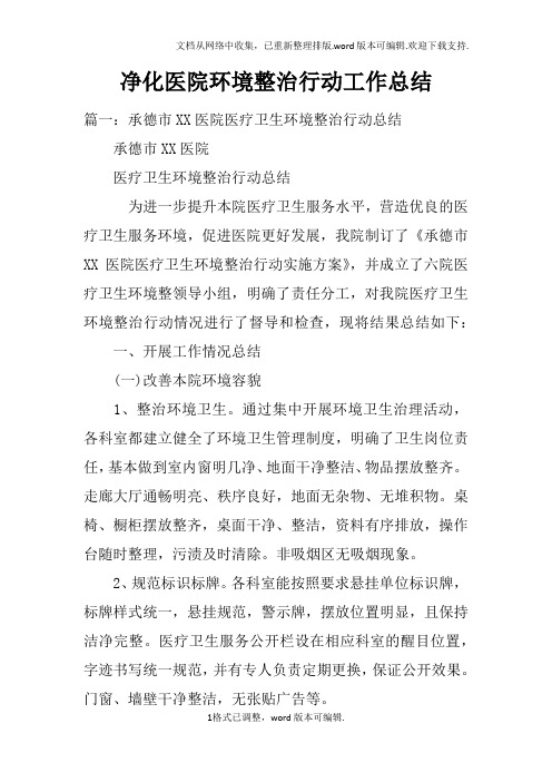 净化医院环境整治行动工作总结