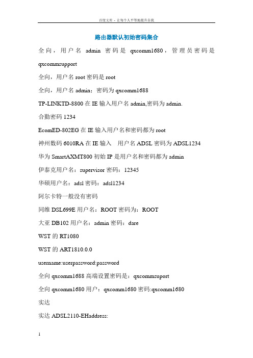 各大品牌路由器默认初始密码集合